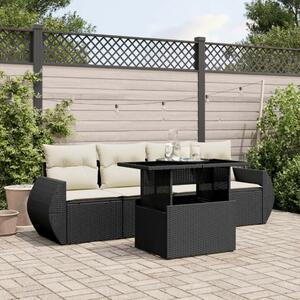 VidaXL 5 részes fekete polyrattan kerti kanapészett párnákkal