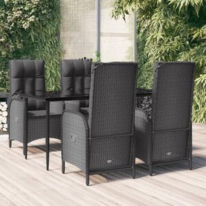 5 részes fekete polyrattan kerti étkezőgarnitúra párnákkal