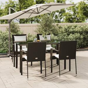 5 részes fekete polyrattan kerti étkezőgarnitúra párnákkal