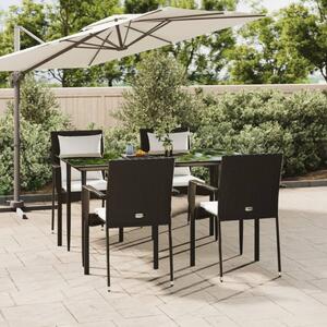 5 részes fekete polyrattan kerti étkezőgarnitúra párnákkal