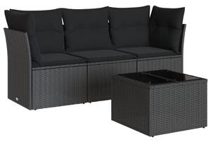 VidaXL 4 Részes Kerti Ülőgarnitúra - Fekete Polyrattan