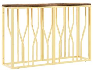 Modern Tálalóasztal - Arany Fémváz - Tömör Fa - 110x30x70cm