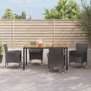 5 részes fekete polyrattan kerti étkezőgarnitúra párnákkal