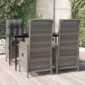 5 részes fekete és szürke polyrattan kerti étkezőszett párnával