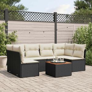 VidaXL 7 részes fekete polyrattan kerti ülőgarnitúra párnával