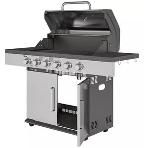 Outsunny Gázgrill 8500BTU, grillkocsi 6 rozsdamentes acél égővel, hőmérővel, nyomásszabályozóval, ezüst