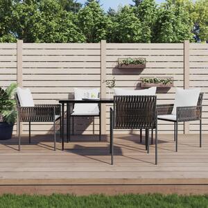 5 részes polyrattan és acél kerti étkezőgarnitúra párnával