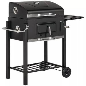 Outsunny Faszenes grillsütő, BBQ füstölő, 1 polc, 1 törölközőtartó, 2 grillrács, fekete
