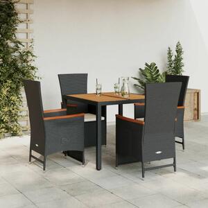 VidaXL Polyrattan Kerti Étkezőgarnitúra - 5 részes - Fekete