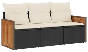 3 részes Polyrattan Kerti Ülőgarnitúra - Fekete