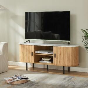 TV-szekrény Tvedestrand 140x40x55 cm bambusz fehér márvány hatású/natúr [en.casa]