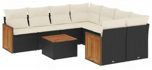 VidaXL Polyrattan Kerti Ülőgarnitúra - 9 részes - Fekete