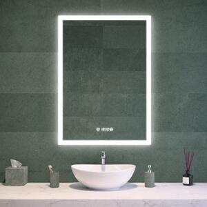 Álló fürdőszobai LED tükör 70x90cm | Páramentesítő - Óra - Fényerő és színhőmérséklet szabályozás | Welland Luxury-Line