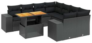 VidaXL Polyrattan Kerti Ülőgarnitúra - 9 részes - Fekete
