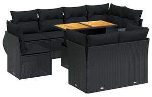 VidaXL 9 részes Kerti Ülőgarnitúra - Fekete Polyrattan