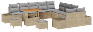 13 darabos Kerti Sofa Szett Párnákkal Bézs Poli Rattan Akácia, 2 személyes Kerti Sofa Párnákkal Bézs Poli Rattan, 3 darabos Kerti Étkező Szett Párnákkal Bézs Poli Rattan Akácia