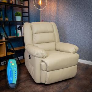 Elektromosan dönthető háttámlás, masszázsfunkciós fekvőfotel, relax fotelágy, lábtartóval - Bézs