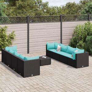 VidaXL Polyrattan Kerti Ülőgarnitúra - 9 részes - Fekete