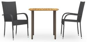 Kerti Étkezőgarnitúra - 3 részes - Fekete Polyrattan