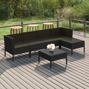 VidaXL 6 részes fekete polyrattan kerti ülőgarnitúra párnákkal