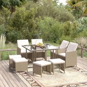 Polyrattan Kerti Étkezőgarnitúra - 9 részes - Bézs