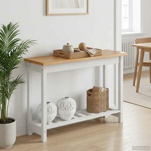 VidaXL Konzolasztal EKAI Fehér 112 x 35 x 76 cm Tömör Fenyőfa