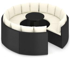 VidaXL 9 részes fekete polyrattan kerti kanapészett párnákkal