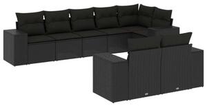 VidaXL 8 részes fekete polyrattan kerti ülőgarnitúra párnákkal