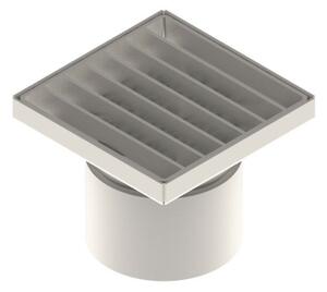 STAINLESS inox padlóösszefolyó – 150×150 mm, réses fedlap, függőleges kimenet DN110