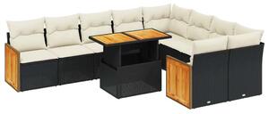 Polyrattan Kerti Ülőgarnitúra - 10 részes - Fekete
