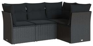 Polyrattan Kerti Ülőgarnitúra - 4 részes - Fekete