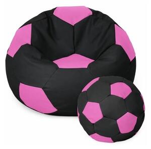 JAKS XXXL futball labda alakú babzsákfotel lábtartóval fekete-rózsaszín