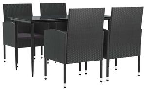 5 részes fekete polyrattan és acél kerti étkezőgarnitúra