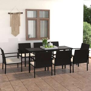 VidaXL - 9 részes Kerti Étkezőgarnitúra - Fekete Polyrattan