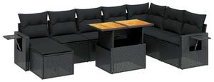 VidaXL 9 részes Kerti Ülőgarnitúra - Fekete Polyrattan