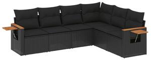 VidaXL 6 részes fekete polyrattan kerti ülőgarnitúra párnákkal
