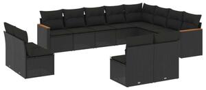 VidaXL Polyrattan Kerti Ülőgarnitúra - 12 részes - Fekete