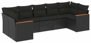 VidaXL 7 részes fekete polyrattan kerti ülőgarnitúra párnával