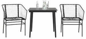 3 részes fekete polyrattan üveg kerti étkezőgarnitúra