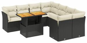 VidaXL Polyrattan Kerti Ülőgarnitúra - 9 részes - Fekete