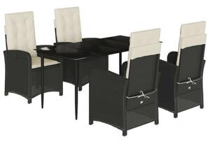 VidaXL 5 részes fekete polyrattan kerti étkezőgarnitúra párnákkal