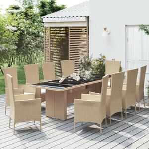 VidaXL 11 részes bézs polyrattan kerti étkezőgarnitúra párnákkal