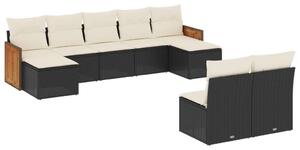 VidaXL Polyrattan Kerti Ülőgarnitúra - 9 részes - Fekete