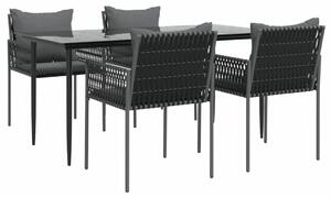 VidaXL 5-részes polyrattan és acél kerti étkezőgarnitúra párnával
