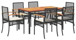 Polyrattan Kerti Étkezőgarnitúra - 7 részes - Fekete