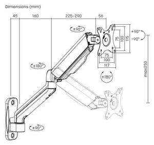 Brateck LDA32-112E monitor fali tartó, 1 kar, fekete