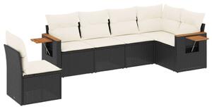 VidaXL 6 részes fekete polyrattan kerti ülőgarnitúra párnákkal