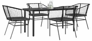 VidaXL 5 részes fekete polyrattan üveg kerti étkezőgarnitúra párnákkal