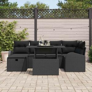 Kerti Kanapé Szett párnával tárolóval 7 pcs Fekete Poli rattan