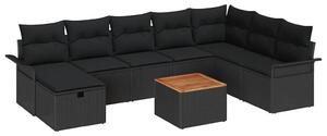 Kerti Kanapé Szett párnával tárolóval 9 pcs Fekete Poli rattan